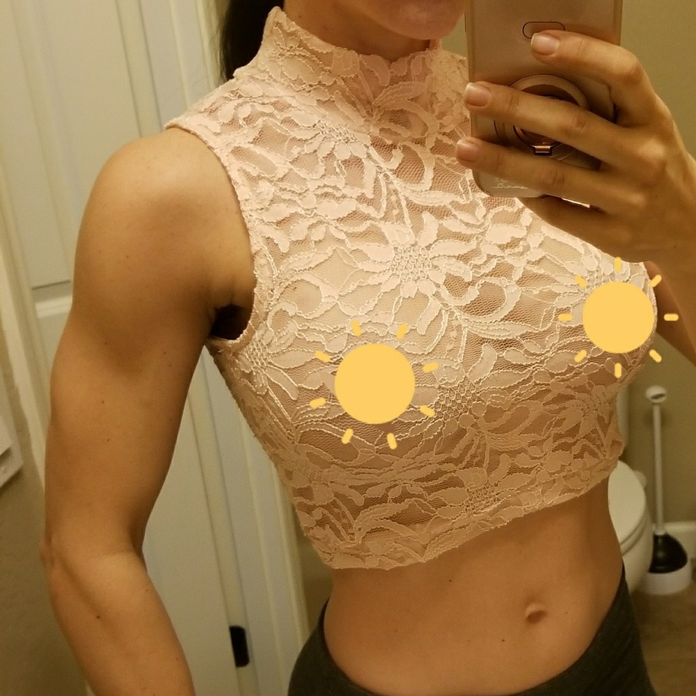 Lace Turtleneck Mock Neck Sleeveless Crop Top L